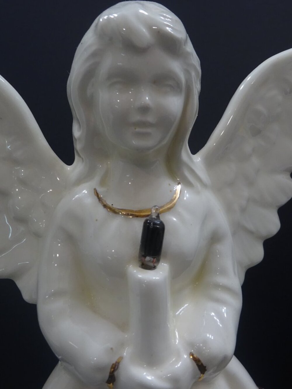 Vintage White Ceramic Angel Figurine Gold Trim Christmas Decor